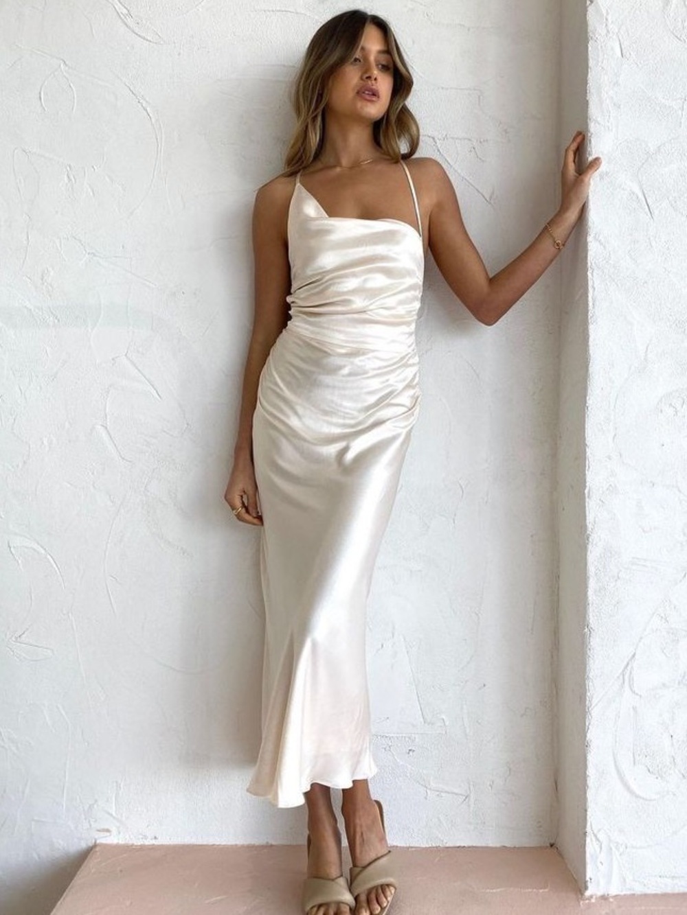 Shona Joy La Lune Asymmetrical Bias Cowl Midi Dress